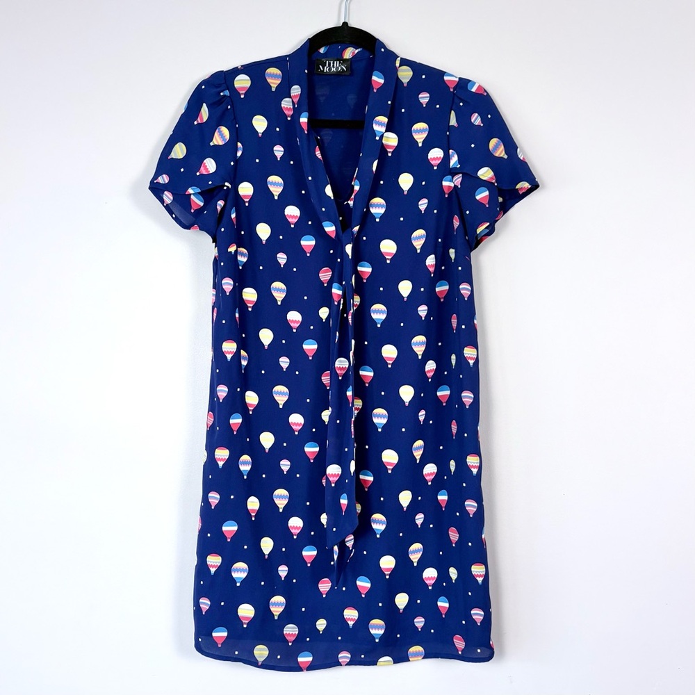 The Moon Collection Hot Air Balloon Tie Neck Mini Shift Dress Small